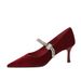 6636-A1 French-style Pointed-toe Shallow Pumps With Rhinestone Straps, Suede Commuting Shoes, Party Stiletto High Heels_vogvips.com