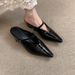 French Style Hidden Wedge Half Slippers For Women, One-Word Buckle Patent Leather Pointed Toe Single Shoes, Versatile_vogvips.com