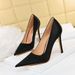 Sexy slimming nightclub party heels Fishscale satin shallow mouth pointed heels_vogvips.com