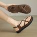 Cameido Women's Casual And Everyday Brown And Brown Pu Round-Toed Flat Sandals_vogvips.com