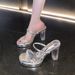 Women's High-heeled Shoes For Outdoor Wear, 2025 Summer New Model, Transparent Sandals With A Single Strap, Chunky_vogvips.com
