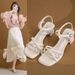 Soft Sole, Comfortable For The Feet Silver Chunky Heel High-heeled Shoes, New Summer European Style, Fashionable And_vogvips.com
