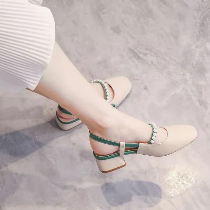 Baotou Women's Summer Casual Outer-heeled Thick-soled High-heeled Stylish French-style Lace-up Shoes With Skirt Matching_vogvips.com