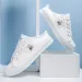 Women's Fashion Flat Sneakers Lace Up Round Toe Non Slip Canvas Casual Walking Slides Shoes_vogvips.com