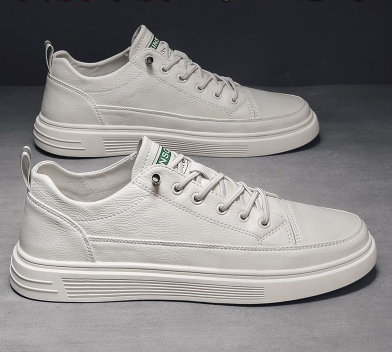 Genuine Leather Cowhide New Style Sneakers Men Korean Version Trendy Versatile Men's Casual Sports Youth White Shoes_vogvips.com
