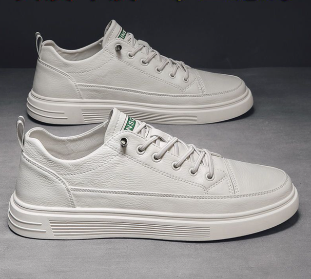 Genuine Leather Cowhide New Style Sneakers Men Korean Version Trendy Versatile Men's Casual Sports Youth White Shoes_vogvips.com