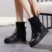 Martin Genuine Leather Fleece-Lined Knit Tube Beige Thick-Soled Cotton Shoes Height-Increasing Short Flat Wedge Women's_vogvips.com