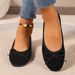 In-stock, Exclusively For Plus-size Women, Black Suede Bowknot Ballet Flats, Casual Shoes With Shallow Cut And Soft Sole_vogvips.com