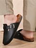 Men's Mules New Spring Retro Slip-On Casual Loafers Pu Upper Cork Grain Closed-Toe Half-Slip Flat Slippers With Adjustable Buckle_vogvips.com