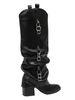 Women's Fold Over Knee High Boots With Heart Buckles Pointed Toe Chunky Heel Black Glossy Faux Leather Punk Fashion Riding Goth Spring Fall Boots_vogvips.com
