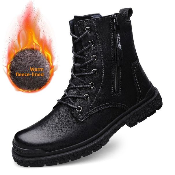 Men's Boots Fleece Thermal Martin Boots Men's High-top First-layer Medium-high-top First-layer Tooling Short Boots_vogvips.com