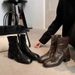 Square-toed Washed Horsehide Skinny Short Boots For Women's Autumn 25.11 New Style_vogvips.com