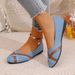 New Shallow Women's Single Shoes Denim Large Round Head Flat Bottom Cross With Lazy Weaving Simple Casual And Work Shoes_vogvips.com
