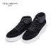 VICKI BROWN Men's Black Suede High-Top Sneakers, Comfortable Casual Platform Shoes_vogvips.com