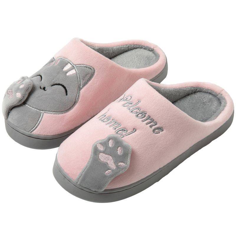Cozy Plush Cotton Slippers For Men And Women, Non-Slip Indoor House Shoes With Cute Lucky Cat Design, Warm Comfort For Winter Fall Spring_vogvips.com