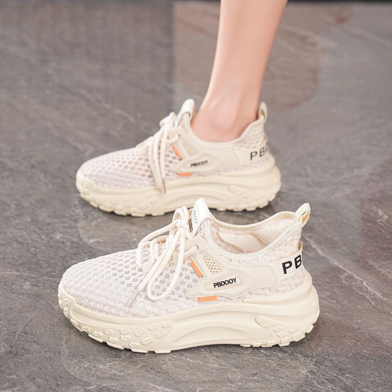 Summer Women's Shoes Breathable Hollow Mesh Shoes, Women's Korean Version Versatile Thick-Soled Knitted Sports Shoes, Ca_vogvips.com