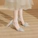 Women's Shoes Mid Heel Versatile Rhinestone Pumps, Sexy Backless Lady Formal Shoes For Wedding & Party Shoes Pearl & Rhinestone Butterfly Decor_vogvips.com