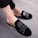 European Station Fashionable Black Rivet Mules Four Seasons New Trend Black Slip-on Men's Shoes Slip-on Nightclub Casual Banquet Dress Shoes_vogvips.com