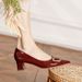 2025 Spring New Mid-Heel Women's Single Thick Heel High Heels Patent Leather Red Wedding Pointed Toe Shallow Mouth_vogvips.com