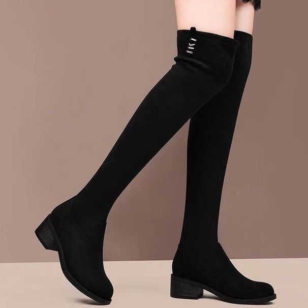Over-the-Knee Long For Women 2024 Autumn Winter New Fleece-Lined Slimming High Chunky Heel Suede Stretch Slim Boots_vogvips.com