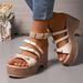 Thick-soled One-line Slippers With Sponge Cake, Women's Wedge Heels, Exposed Toes, Bow Ties, High Heels, Cool SlippersGolden Shoes_vogvips.com