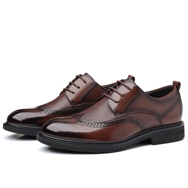 Men's business dress leather shoes Leather men's casual Brock carved men's shoes_vogvips.com