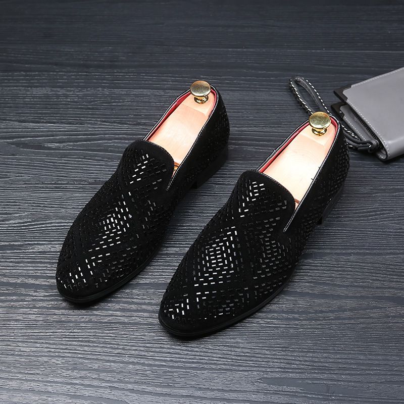 Leather men's loafers men's pointed leather shoes rhinestones men's shoes_vogvips.com