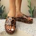 Women's plus Size Leopard Print Slippers round Toe Thick Sole One Strap Design Leather Shoes_vogvips.com