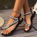 Summer Rhinestone Flat Fish Mouth Women's Sandals - Fashionable Summer Beach Sandals For Women_vogvips.com