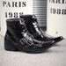 European Warm Series Pointed Toe Martin Men Patent Leather Punk Trend Rivet Korean Style Denim Ankle Lace-up Short Trendy Boots_vogvips.com