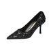 2025 New Black Sequined Stiletto Pointed Toe High Heels, Elegant Retro French Style Women's Shoes, Large Size For Wide_vogvips.com