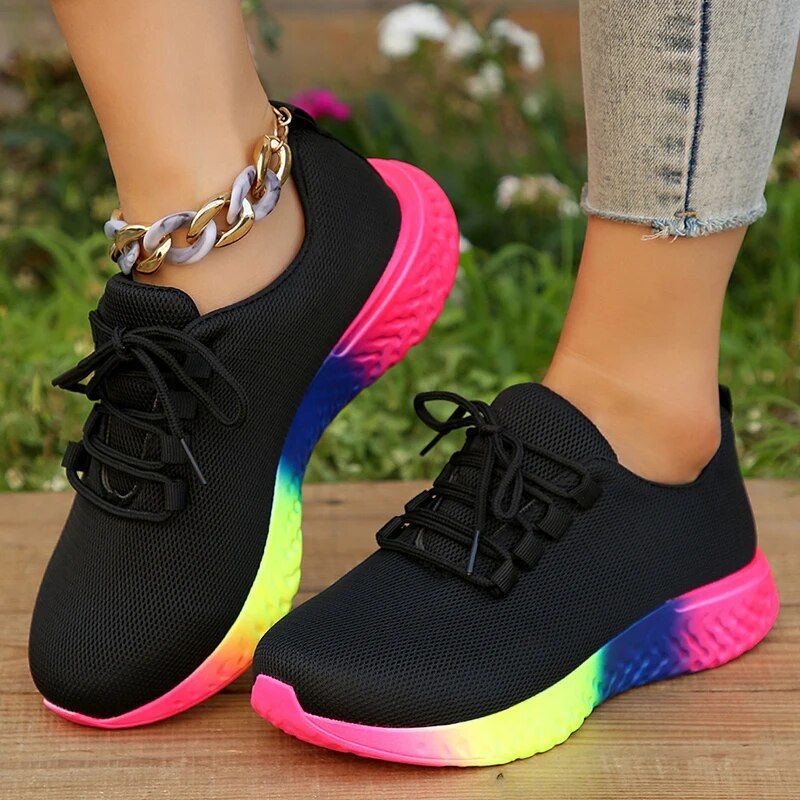 Rainbow Sole Sneaks Women Plus Size 43 Mesh Breathable Platform Sports Woman Non-Slip Lace Up Tennis Shoes Zapatos_vogvips.com