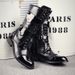 European Warm Series High Men Korean Style Trendy Leather Personality Fashion British Lace-up Pointed Toe Denim Long Tube Martin Boots_vogvips.com