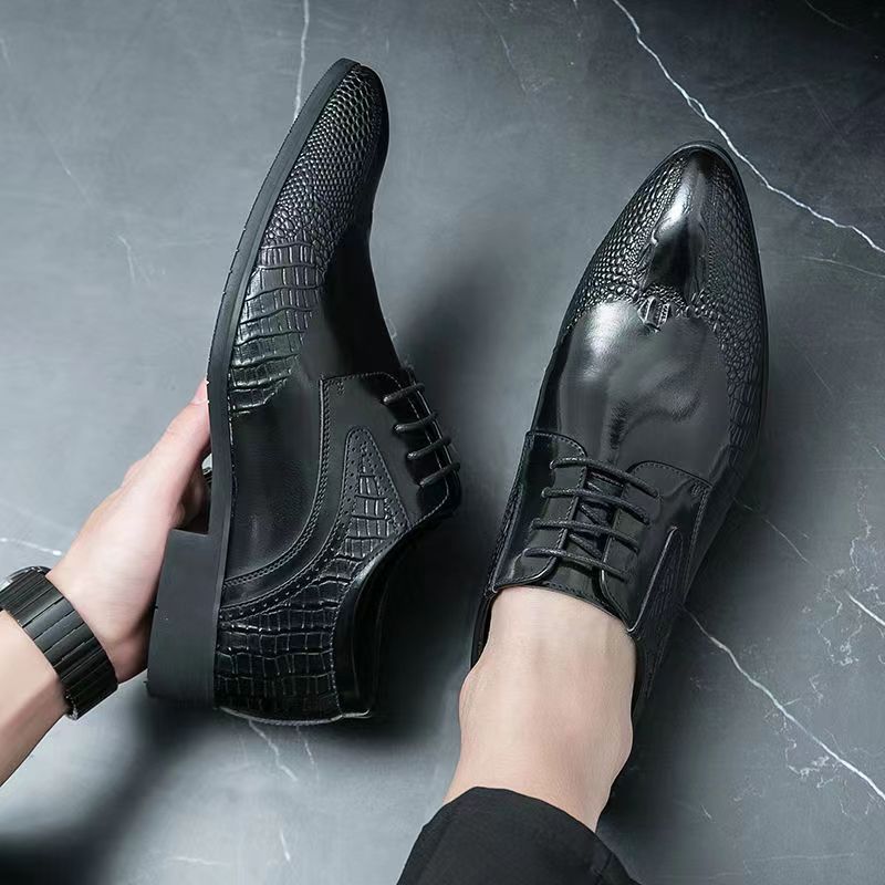 Men's Genuine Leather Dress Shoes Breathable Pointed Toe Oxford Shoes_vogvips.com