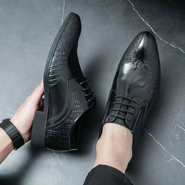 Men's Genuine Leather Dress Shoes Breathable Pointed Toe Oxford Shoes_vogvips.com