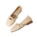 Gentle Wind Single Shoes Women's Flat-soled Pearl Ladyshoes Soft-soled Doudou Shoes Square Head Shallow Mouth Women's Shoes_vogvips.com