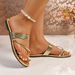 Summer New Style Gold Multi Strap Flat Sandals for Women European American Style Fashionable Versatile plus Size Flip Flops_vogvips.com