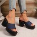 Women's Elegant High Heeled Sandals Summer New Style plus Size Denim Fabric Chunky Heel Size 43_vogvips.com