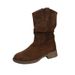 Genuine Leather Wrinkled Slouch 2025 Autumn Winter New Style Round Toe Slimming Chunky Heel Fashion Short Boots_vogvips.com
