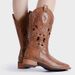 Women's Western Cowboy Boots Autumn Embroidery Hollow V Neck Desert Thick Heel Martin Square Head Shoes_vogvips.com