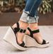 Women's Plus Size Fish Mouth Wedge Sandals Open Toe Ankle Strap_vogvips.com