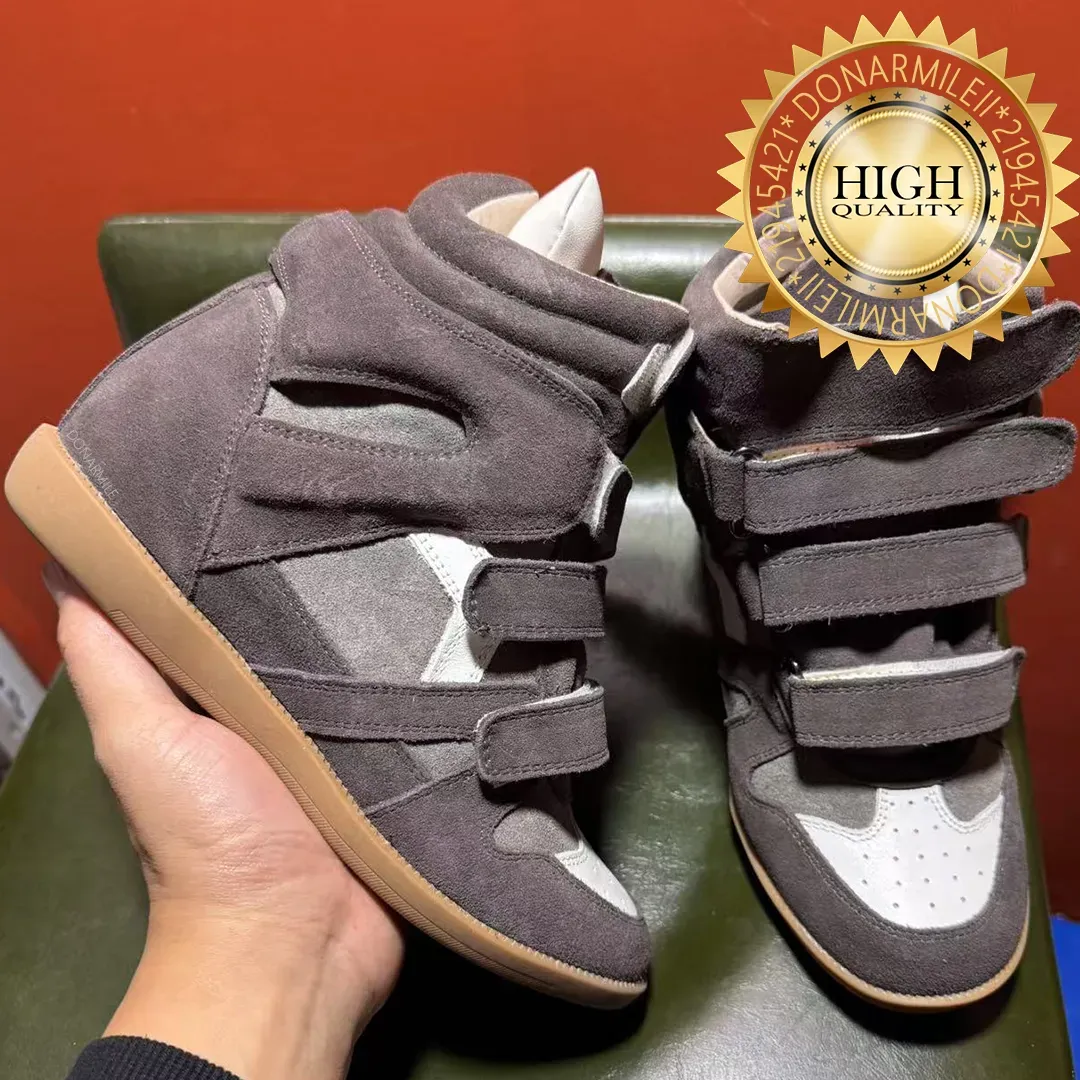 New Colors Marant Internal Height Increasing Shoes Hot Sale Black Genuine Leather Real Bekett Leather-trimmed Suede_vogvips.com
