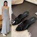 Summer Bowknot Wedge Heel Mules, Closed-toe Half-slippers For Women, French-style Elegant Shallow Pointed-toe Outdoor_vogvips.com