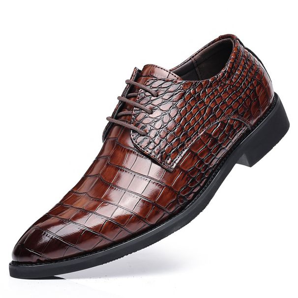 2025 Leather New Business Formal Casual Crocodile Pattern Men's British Korean Version Pointed Oversized Shoes_vogvips.com