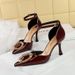 Pointed High Heels, Light Mouth Patent Leather Glossy One-word Sandals, Hollow Metal Women's Shoes_vogvips.com