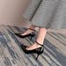 Patent Leather One-Strap High Heels Pointed Stiletto Closed Toe French Style Daily Commuter Work Wide Extra Large Single_vogvips.com