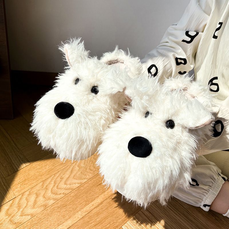 DIMIFEI Scrawled Puppy Cotton Slippers For Women Winter Indoor Non-Slip Warm Half-Wrapped Plush Soft Sole Furry Shoes_vogvips.com