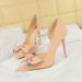New Pink High Heels Large Size 41 To 43 Side Hollow Shallow Mouth Pointed Rhinestone Bow Sexy Goddess Stiletto_vogvips.com