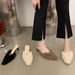 Design Sense Niche Temperament Pointed Toe Half French High Heels Furry Autumn Winter Outdoor Women's Shoes Slippers_vogvips.com