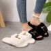 Women's Faux Fur Slippers With Chain Detail Cozy Fluffy House Shoes Outdoor Casual Flat Soft Sole Non-Slip Rubber Bottom Furry Cotton Slippers_vogvips.com